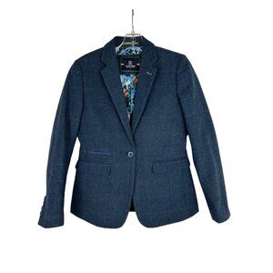 House of Cavani Women's Blazer Navy Herringbone Pattern Size 8 Wool Blend